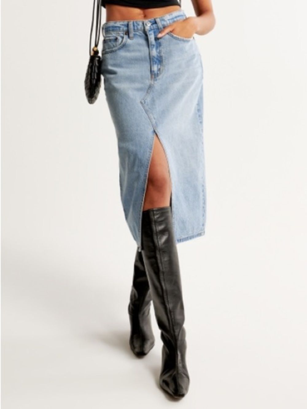 Abercrombie & Fitch Denim Midi Skirt 33/16 High Rise Light Wash Slit Jean Skirt
